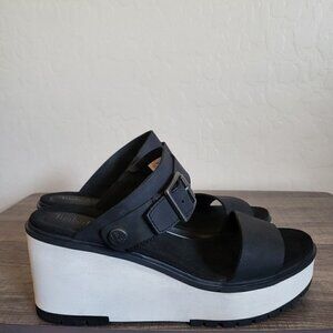 Timberland Koralyn Nubuck Leather Platform Wedge Sandals Black/White Women's 10